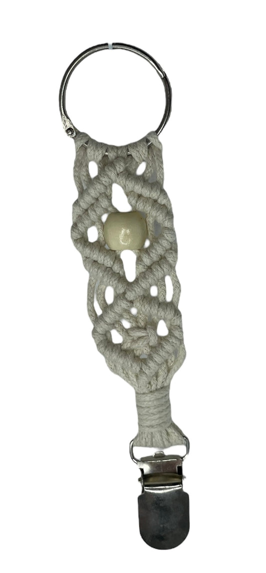 Macrame Hat Hanger Keychain Beige Beaded