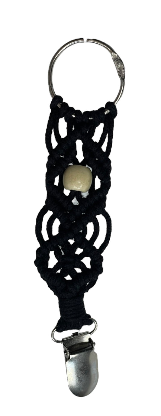 Macrame Hat Hanger Keychain Black Beaded